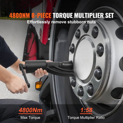 Torque Multiplier, Heavy Duty Torque Multiplier Wrench Set, 1 Inch Drive Lug Nut Wrench Torque Multiplier, 1:58 4800N.m Lug Nut Remover, with 8 Sockets and Storage Case for Truck Trailer RV