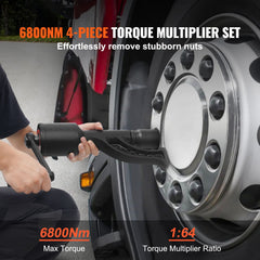 Torque Multiplier, Heavy Duty Torque Multiplier Wrench Set, 1 Inch Drive Lug Nut Wrench Torque Multiplier, 1:64 6800N.m Lug Nut Remover, with 4 Sockets and Storage Case for Truck Trailer RV