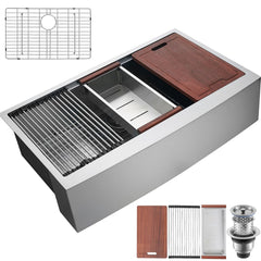 Farmhouse Kitchen Sink, 304 Stainless Steel Drop-In Sinks, Top Mount Single Bowl Basin with Ledge & Accessories, Household Dishwasher Sinks for Workstation, Prep Kitchen, and Bar Sink, 36 inch