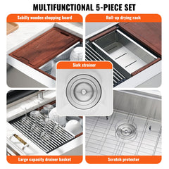 Farmhouse Kitchen Sink, 304 Stainless Steel Drop-In Sinks, Top Mount Single Bowl Basin with Ledge & Accessories, Household Dishwasher Sinks for Workstation, Prep Kitchen, and Bar Sink, 36 inch