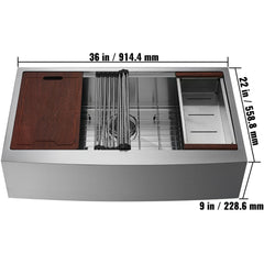 Farmhouse Kitchen Sink, 304 Stainless Steel Drop-In Sinks, Top Mount Single Bowl Basin with Ledge & Accessories, Household Dishwasher Sinks for Workstation, Prep Kitchen, and Bar Sink, 36 inch