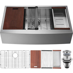 Farmhouse Kitchen Sink, 304 Stainless Steel Drop-In Sinks, Top Mount Single Bowl Basin with Ledge & Accessories, Household Dishwasher Sinks for Workstation, Prep Kitchen, and Bar Sink, 36 inch