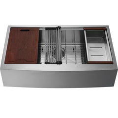 Farmhouse Kitchen Sink, 304 Stainless Steel Drop-In Sinks, Top Mount Single Bowl Basin with Ledge & Accessories, Household Dishwasher Sinks for Workstation, Prep Kitchen, and Bar Sink, 36 inch