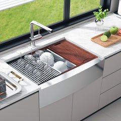 Farmhouse Kitchen Sink, 304 Stainless Steel Drop-In Sinks, Top Mount Single Bowl Basin with Ledge & Accessories, Household Dishwasher Sinks for Workstation, Prep Kitchen, and Bar Sink, 36 inch