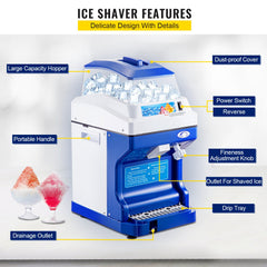 Commercial Ice Shaver Ice Shaving Machine Crusher Snow Cone Maker 200KG/H