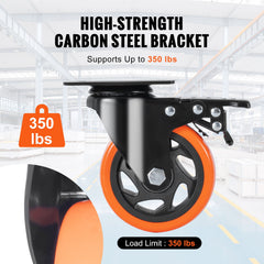 Caster Wheels, 101.6 mm Swivel Plate Casters, Set of 4, with Security A/B Locking No Noise PVC Wheels, Heavy Duty 159 kg Load Capacity Per Caster, Non-Marking Wheels for Cart Furniture Workbench