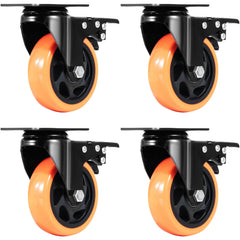 Caster Wheels, 101.6 mm Swivel Plate Casters, Set of 4, with Security A/B Locking No Noise PVC Wheels, Heavy Duty 159 kg Load Capacity Per Caster, Non-Marking Wheels for Cart Furniture Workbench