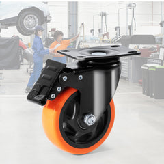Caster Wheels, 101.6 mm Swivel Plate Casters, Set of 4, with Security A/B Locking No Noise PVC Wheels, Heavy Duty 159 kg Load Capacity Per Caster, Non-Marking Wheels for Cart Furniture Workbench