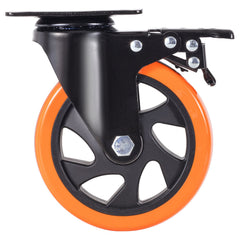 Caster Wheels, 127 mm Swivel Plate Casters, Set of 4, with Security A/B Locking No Noise PVC Wheels, Heavy Duty 204 kg Load Capacity Per Caster, Non-Marking Wheels for Cart Furniture Workbench