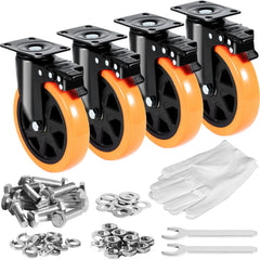 Caster Wheels, 152.4 mm Swivel Plate Casters, Set of 4, with Security A/B Locking No Noise PVC Wheels, Heavy Duty 318 kg Load Capacity Per Caster, Non-Marking Wheels for Cart Furniture Workbench