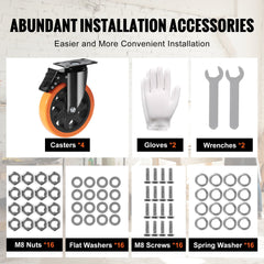 Caster Wheels, 152.4 mm Swivel Plate Casters, Set of 4, with Security A/B Locking No Noise PVC Wheels, Heavy Duty 318 kg Load Capacity Per Caster, Non-Marking Wheels for Cart Furniture Workbench