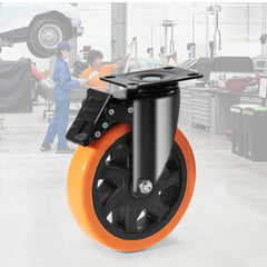 Caster Wheels, 152.4 mm Swivel Plate Casters, Set of 4, with Security A/B Locking No Noise PVC Wheels, Heavy Duty 318 kg Load Capacity Per Caster, Non-Marking Wheels for Cart Furniture Workbench