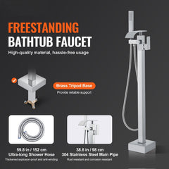 Freestanding Bathtub Faucet, Floor Mount, Freestanding Tub Filler, Shower Mixer Taps, Two Water Modes, 360° Swivel Spout, for Bathing & Showering Pet Bathing Cleaning Drains Toilet Flushing