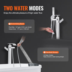Freestanding Bathtub Faucet, Floor Mount, Freestanding Tub Filler, Shower Mixer Taps, Two Water Modes, 360° Swivel Spout, for Bathing & Showering Pet Bathing Cleaning Drains Toilet Flushing