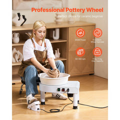 Pottery Wheel, 28 cm Ceramic Wheel Forming Machine, 60-300 RPM Speed Adjustable Foot Pedal, Adjustable Lift Leg, Detachable Basin, Complete Tool Accessory Kit for Work Art Craft DIY, White