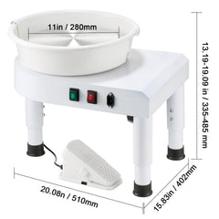 Pottery Wheel, 28 cm Ceramic Wheel Forming Machine, 60-300 RPM Speed Adjustable Foot Pedal, Adjustable Lift Leg, Detachable Basin, Complete Tool Accessory Kit for Work Art Craft DIY, White