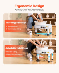 VEVOR Pottery Wheel, 28 cm Ceramic Wheel Forming Machine, 60-300 RPM Speed Adjustable Foot Pedal, Adjustable Lift Leg, Detachable Basin, Complete Tool Accessory Kit for Work Art Craft DIY, White