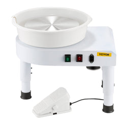 VEVOR Pottery Wheel, 28 cm Ceramic Wheel Forming Machine, 60-300 RPM Speed Adjustable Foot Pedal, Adjustable Lift Leg, Detachable Basin, Complete Tool Accessory Kit for Work Art Craft DIY, White