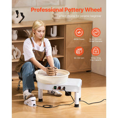 Pottery Wheel, 35 cm Ceramic Wheel Forming Machine, 60-300 RPM Speed Adjustable Foot Pedal, Adjustable Lift Leg, Detachable Basin, Complete Tool Accessory Kit for Work Art Craft DIY, White