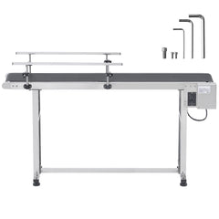 Belt Conveyor, 1498.6 x 198.1 mm Conveyor Table Heavy Duty Stainless Steel Motorized Belt Conveyor for Inkjet Coding Applications Powered PVC Belt Anti-Static Adjustable Speed (Double Guardrail)