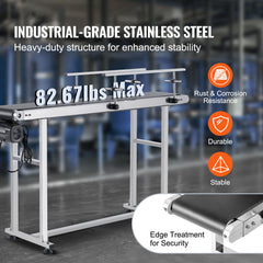 Belt Conveyor, 1498.6 x 198.1 mm Conveyor Table Heavy Duty Stainless Steel Motorized Belt Conveyor for Inkjet Coding Applications Powered PVC Belt Anti-Static Adjustable Speed (Double Guardrail)