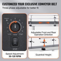 Belt Conveyor, 1498.6 x 198.1 mm Conveyor Table Heavy Duty Stainless Steel Motorized Belt Conveyor for Inkjet Coding Applications Powered PVC Belt Anti-Static Adjustable Speed (Double Guardrail)