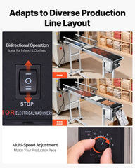 Belt Conveyor, 1498.6 x 198.1 mm Conveyor Table Heavy Duty Stainless Steel Motorized Belt Conveyor for Inkjet Coding Applications Powered PVC Belt Anti-Static Adjustable Speed (Double Guardrail)