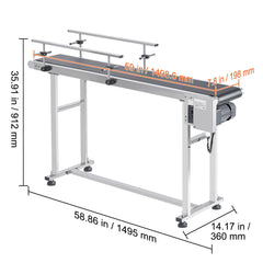 Belt Conveyor, 1498.6 x 198.1 mm Conveyor Table Heavy Duty Stainless Steel Motorized Belt Conveyor for Inkjet Coding Applications Powered PVC Belt Anti-Static Adjustable Speed (Double Guardrail)
