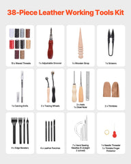 VEVOR Leather Working Tools Kit, 38 PCS Leather Craft Tools with Portable Canvas Storage Bag, Engraving Punching Sewing Stamping Cutting Tools, Ideal for Beginners DIY Enthusiasts and Professionals