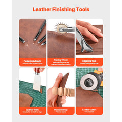 Leather Working Tools Kit, 61 PCS Leather Craft Tools with Portable Canvas Storage Bag, Engraving Punching Sewing Stamping Sanding Tools, Ideal for Beginners DIY Enthusiasts and Professionals