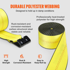 Winch Straps, 10.2 cm x 9.1 m, 2.7T Load Capacity, 8.2T Break Strength, Truck Straps with Flat Hook, Flatbed Tie Downs Cargo Control for Trailers, Farms, Rescues, Tree Saver, Yellow (10 Pack)
