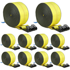 Winch Straps, 10.2 cm x 9.1 m, 2.7T Load Capacity, 8.2T Break Strength, Truck Straps with Flat Hook, Flatbed Tie Downs Cargo Control for Trailers, Farms, Rescues, Tree Saver, Yellow (10 Pack)