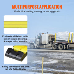 Winch Straps, 10.2 cm x 12.2 m, 2.7T Load Capacity, 8.2T Break Strength, Truck Straps with Flat Hook, Flatbed Tie Downs Cargo Control for Trailers, Farms, Rescues, Tree Saver, Yellow (10 Pack)