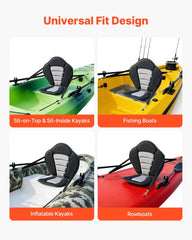 Kayak Seat, 1 Pack 12 mm Thick, Universal Paddle Board Seat with Back Support, Sit-on-Top Soft Padded Cushion with Storage Bag & Adjustable Straps for SUP, Canoe, Fishing Boat, Inflatable Kayak