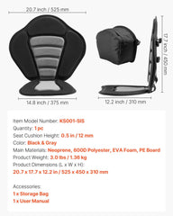 Kayak Seat, 1 Pack 12 mm Thick, Universal Paddle Board Seat with Back Support, Sit-on-Top Soft Padded Cushion with Storage Bag & Adjustable Straps for SUP, Canoe, Fishing Boat, Inflatable Kayak