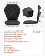 Kayak Seat, 1 Pack 31 mm Thick, Universal Paddle Board Seat with Back Support, Hexagonal Sit-on-Top Soft Padded Cushion with Storage Bag & Adjustable Straps for SUP, Fishing/Inflatable Kayak