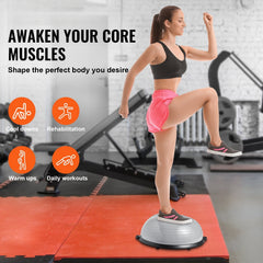 Half Exercise Ball Trainer, 23 inch Balance Ball Trainer, 660lbs Capacity Stability Ball, Yoga Ball with Resistance Bands & Foot Pump, Strength Fitness Ball for Home Gym, Full Body Workout, Gray