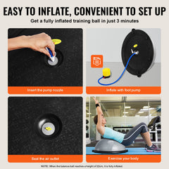 Half Exercise Ball Trainer, 23 inch Balance Ball Trainer, 660lbs Capacity Stability Ball, Yoga Ball with Resistance Bands & Foot Pump, Strength Fitness Ball for Home Gym, Full Body Workout, Gray