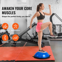 Half Exercise Ball Trainer, 26 inch Balance Ball Trainer, 1500lbs Capacity Stability Ball, Yoga Ball with Resistance Bands & Foot Pump, Strength Fitness Ball for Home Gym Full Body Workout, Blue