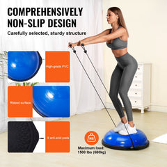 Half Exercise Ball Trainer, 26 inch Balance Ball Trainer, 1500lbs Capacity Stability Ball, Yoga Ball with Resistance Bands & Foot Pump, Strength Fitness Ball for Home Gym Full Body Workout, Blue