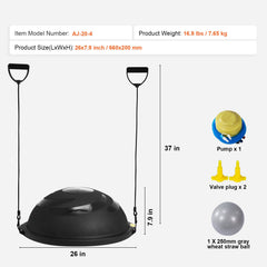 Half Exercise Ball Trainer, 26 inch Balance Ball Trainer, 1500lbs Capacity Stability Ball, Yoga Ball with Resistance Bands & Foot Pump, Strength Fitness Ball for Home Gym Full Body Workout Black