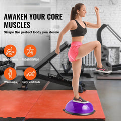 Half Exercise Ball Trainer, 23 inch Balance Ball Trainer, 660lbs Stability Ball, Yoga Ball with Resistance Bands & Foot Pump, Strength Fitness Ball for Home Gym, Full Body Workout, Purple