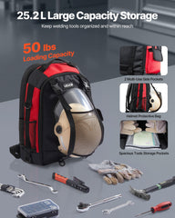 25.2L Welding Backpack 1680D Polyester Welder Backpack for Tool and Helmet