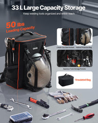 33L Welding Backpack 600D Polyester Welder Backpack for Tools and Helmet
