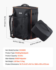 33L Welding Backpack 600D Polyester Welder Backpack for Tools and Helmet