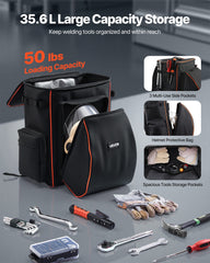 35.6L Welding Backpack 600D Polyester Welder Backpack for Tools and Helmet
