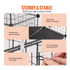Large 3-tier Cat Cage, 28 x 28 x 41", DIY Detachable Metal Wire Durable Cat Enclosure, with Large Hammock 2 Ramp Ladders, Fit for Cats Exercise Indoor & Outdoor, Ease of Assembly, Black