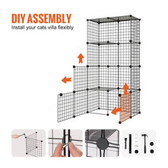 Large 3-tier Cat Cage, 28 x 28 x 41", DIY Detachable Metal Wire Durable Cat Enclosure, with Large Hammock 2 Ramp Ladders, Fit for Cats Exercise Indoor & Outdoor, Ease of Assembly, Black