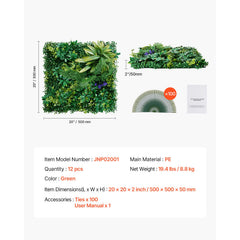 Artificial Grass Wall Panels, 12 PCS 20 x 20 inch, 3D Combination Greenery Boxwood Panel for Indoor Outdoor Green Decor & Ivy Fence Covering, Privacy Backdrop Wall Hedge Screen for Garden