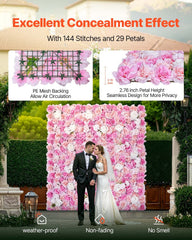 3D Flower Wall Panel, 12 PCS 15 x 15 inch, Artificial Floral Wall Background Mesh Backing Mat,Seamless Design&Easy Installation for Wedding Valentines Day Home Baby Party Backdrop Decor,Pink
